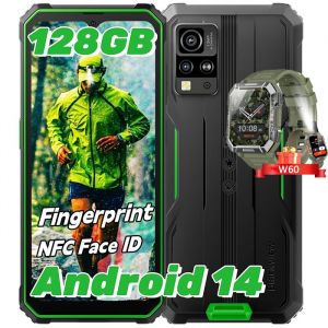 Blackview BV4800 Pro Téléphone Portable Incassable 656 12Go+128Go Android 14 Dual SIM NFC Vert avec Smartwatch Blackview W60