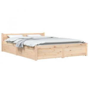 Cadre de lit - AKOZON - 140x190 cm - Bois de pin massif - Avec tiroirs - Style classique