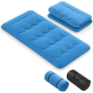 GOPLUS Matelas Futon Japonais 1 Personnes 90x200CM-Lit de Couchage Enroulable de Sol et Portable avec Sac de Transport Bleu