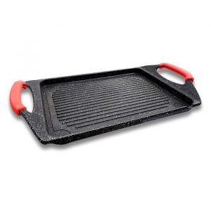 Cflagrant® Plancha-Grill 42x27cm Façon Pierre avec Poignées Silicone Amovible Tous Feux Dont Induction Sans PFOA Cuisson