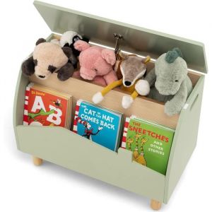 DREAMADE Coffre à Jouet Enfant en Bois avec Etagère de Présentation Charnière de SécuritéBanc de SalonSalle de Jeux60x33x44CM