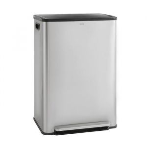 CASABEL Poubelle Tri Selectif 60L &ndash; 2x30L Acier INOX CHROM&Eacute; Double Compartiments P&eacute;dale Bacs Amovibles Couvercles Silencieux