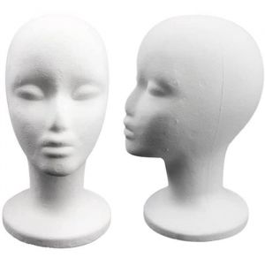 1 Pièce Tête de Mannequin Polystyrène Femme Homme Tete de Mannequin Mousse pour Perruque Chapeau Lunettes Vitrine (Blanc)