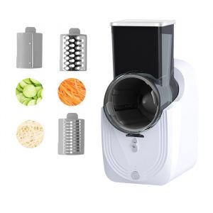 Coupe-l&eacute;gumes &eacute;lectrique r&acirc;pe &agrave; fromage 3 en 1 pour la cuisine r&acirc;pe &eacute;lectrique &agrave; 3 lames en acier inoxydable &ndash; Blanc-A