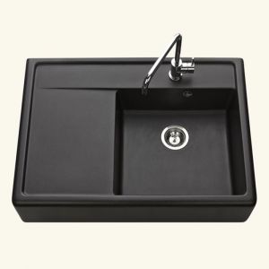 Évier timbre doffice granit noir Kümbad KIWI 1 grand bac 1 égouttoir