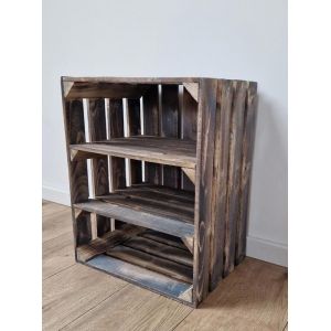 Caisse bois - PYXIDAS - Caisses avec 2 courtes &eacute;tag&egrave;res - 50x40x30 cm - Lot de 1 - Grise