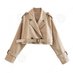 C Trench court tour de poitrine 126cm longueur 44cm blouson élégant veste coup-vent manteau léger veste safari marron élégant femme