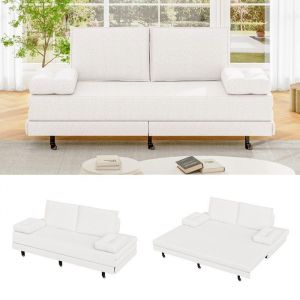 Lit gigogne - Canap&eacute;-lit - 90/180x200 cm - 2 places - Extensible - Pliable - sommier &agrave; Lattes inclus - Style scandinave - Lin Blanc