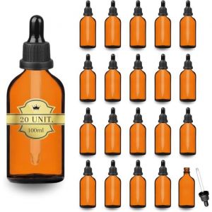 20 Flacons Ambrés 100 ml avec Pipette en Verre  Huiles Essentielles Cosmétiques