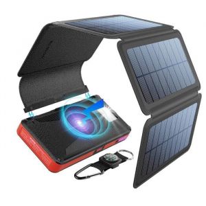 Batterie externe 20000 mAh-Power Bank-D&eacute;tachable magn&eacute;tiquement-pliable en 3 positions-chargement solaire et USB