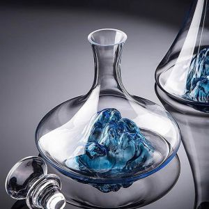 Carafe à vin en cristal de luxe avec cascade bleue Iceberg intégrée aérateur à vin sans plomb avec bouchon en verre (12 l)