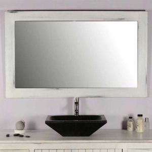 Ensemble meuble vasque et miroir salle de bain en bois teck blanc naturel 140 cm Taille - Meuble+miroir+ vasque