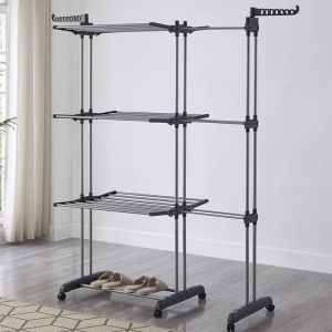 &Eacute;tendoir Linge Int&eacute;rieur sur 3 Niveau S&eacute;choir &agrave; Linge Extensible R&eacute;glable Tancarville Grand Capacit&eacute; avec 6 Roues de Frein d[32]