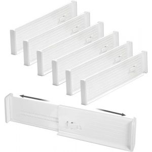 Lot de 6 s&eacute;parateurs de tiroir r&eacute;glablesSeparateur Tiroirs Extensibles de 27 &agrave; 45 cmOrganisateur de Tiroir R&eacute;glables Blanc