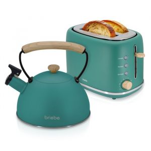Nordic Ensemble Grille Pain 2 Fentes Larges Bouilloire Sifflante Induction 23L Briebe SKT1177GRE 870W Vert 04872