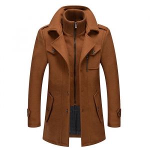 Manteau Homme en Laine Chaud Court Epais Slim Fit Business Hiver Trench-Coat avec Un Col Accessoire Caban Manteau Jacket XH596 Marro
