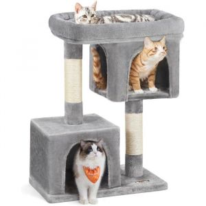 Arbre &Agrave; Chat Tour De Jeux 84 Cm L Maison Pour Chats Jusqu&lsquo;&Agrave; 7 Kg Grande Plate-Forme 2 Niches Griffoir Gris Clair Pct6[YA159]