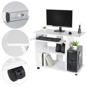 Blanc Bureau informatique à roulettes L90xl50xH75 cm Tablette clavier Table dordinateur Meuble de bureau 90*50*75cm