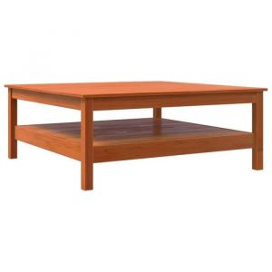 Table basse - AKOZON - 100x100 cm - Bois massif de pin - Couleur cire marron - Avec &eacute;tag&egrave;re