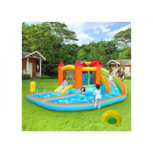 Château Gonflable Parc Aquatique Avec Pompe gonflable+toboggan aquatique-trampoline + panier de basket 460*343*190cm-Multicolore
