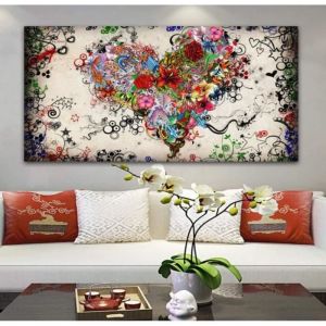 Impression sur Toile - Moderne Abstrait Fleur de Coeur - 40 x 80cm