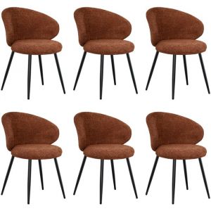 WAFTING Lot de 6 Chaises de Salle à Manger Fauteuil Scandinave Bouclé Moelleux Dossier Ergonomique -Marron