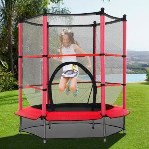 GIANTEX Trampoline Extérieur pour Enfants avec Filet de Protection,Trampoline de Jardin avec Grande Porte Zippée,140x78,72x162CM