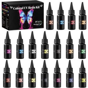 Kit de r&eacute;sine UV 18 couleurs - R&eacute;sine &eacute;poxy transparente &agrave; durcissement rapide pour la fabrication de bijoux (20 g/068 oz)