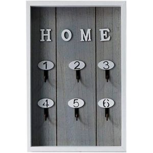 Boîte à clés murale en bois avec 6 crochets de suspension pour clés gris