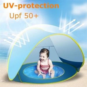 Tente Plage Anti-UV Upf 50+ B&eacute;b&eacute; Piscine D&eacute;tachable Fond Etanche Camping Protection Abri