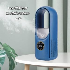 Ventilateur de bureau - Vvikizy - Ventilateur multifonction sans pale - Bleu - 300x120 mm - ABS PC