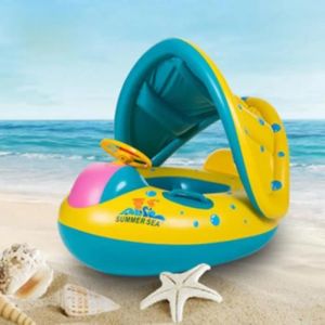 Bouée gonflable pour bébé avec parasol - FOLAYA - Jaune - Pour âge 6-18 mois - Design spécial débutants