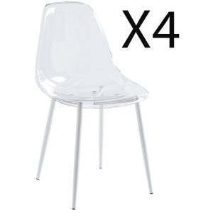 Lot de 4 chaises de salle &agrave; manger transparentes avec pieds coloris blanc - Longueur 465 x profondeur 50 x hauteur 85 cm