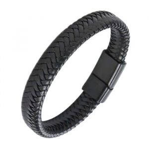 Bracelet ZENSE - ZB0393 - Homme - Cuir tressé noir et fermeture magnétique - Casual - 195 cm
