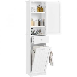 Yaheetech Meuble Colonne Salle de Bain Armoire avec 1 Panier à Linge 1 Tiroir 2 Étagères Ajustables 45 × 30 × 180 cm Blanc