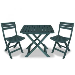 Salon de Jardin-Ensemble de bistro pliable 3 pcs Plastique Vert - Table + 2 Chaises de jardin(187245)DLEB
