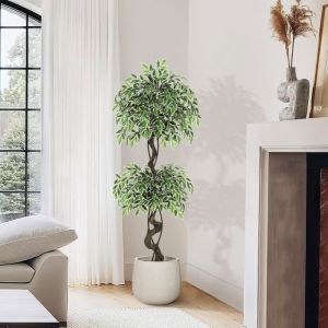 Plante Artificielle dExt&eacute;rieur Simulation R&eacute;aliste De Ficus Benjamina avec Bords Blancs150CM
