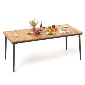 Table à Manger de Jardin - GOPLUS - 8 Personnes - Plateau 200x90CM avec Trou de Parasol en Bois dAcacia - Charge 75KG - Pied A