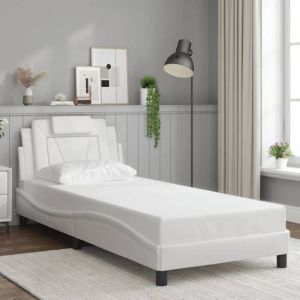 Cadre de lit 1 Place - UU - 90x190 cm - Similicuir blanc - Avec LED - Tête de lit incluse