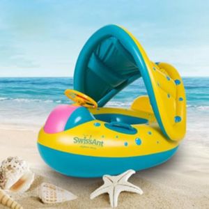 Bouée Gonflable SWISSANT pour Bébé Enfant avec Volant Parasol Anti-UV - Jaune Bateau