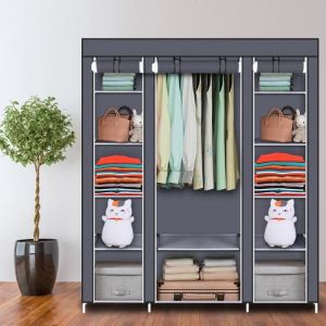 Penderie Souple de Rangement en Tissu Non-tissé 5 Etagères 12 Places Armoire à Vêtement - 150x45x175 cm - Gris