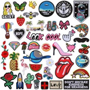 Broderie Patch Thermocollant Ecusson à Coudre 42pcs Patches thermocollants Badge Brodé pour Vêtement t-Shirt Jeans Sacs