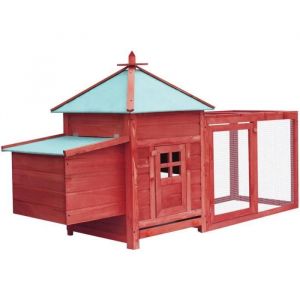 598®Mode-Design Poulailler chalet 6-10 poules Poul - Abri BELLE Poulailler avec nichoir Rouge 193x68x104cm Bois de sapin massif