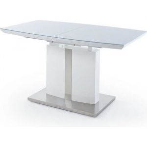 Table de salle à manger extensible en bois coloris blanc brillant - L.140-180 x H.76 x P.80 cm