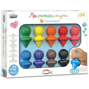 Crayons de Cire Ergonomiques B&eacute;b&eacute; 9 Couleurs Faciles &agrave; Tenir pour Premi&egrave;re D&eacute;couverte du Dessin et Activit&eacute; Manuelle d&egrave;s 12 Mois