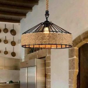 XX E27 Corde de Chanvre Lampe Suspendue Vintage Lampe Suspension Plafonnier Lustre Lampe RéGlable RéTro Antique Industriel F