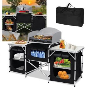 LARS360 Armoire de Camping Pliable Casier de Rangement Plateau de Table avec sac de Transport (5 Compartiments et 3 Table)