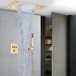 Colonne de douche encastrée 49 x 35cm douche carrée  colonne douche thermostatique avec douche à distance (brossé or)