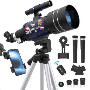 Télescope Astronomique Matalde  Ouverture 70mm  15X-150X  Adaptateur de téléphone et Télécommande- Bleu