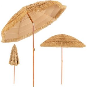 RELAX4LIFE Parasol de Plage Hawaï Tropicale Dia.208 cm Inclinaison Réglable Parasol de Paille Faux à 7 Couches 8 Baleines